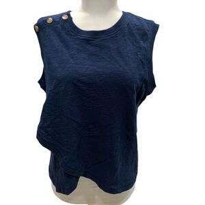 Shyanne navy layered buttons 100 % cotton ribbed sleeves